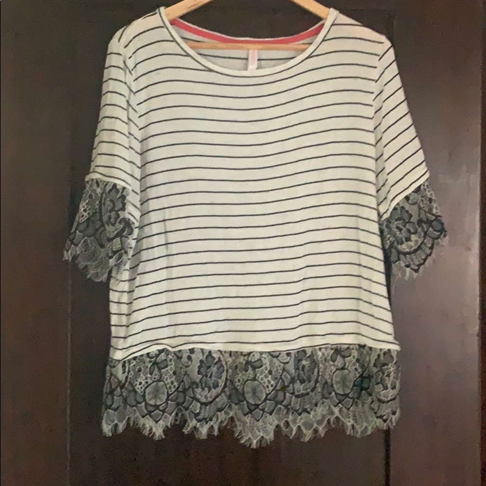 Black/white striped top with cute lace detail